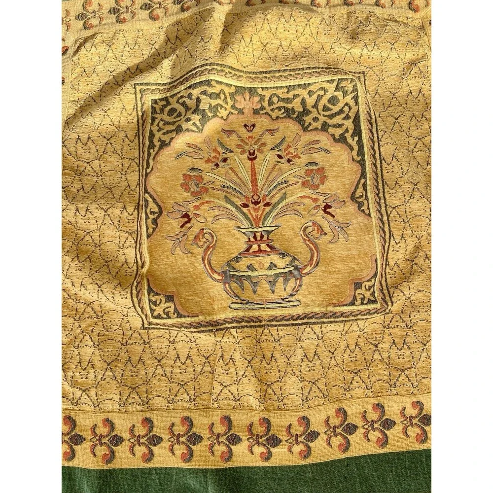 Vtg Hand Woven Lebanese Mat Tapestry Tablecloth Square Jacquard Woven Fringe